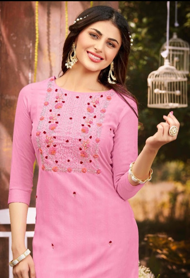 Anju Fabrics Impressive Vol 4 Viscose Rayon Fancy Stylish Party Wear Kurtis With Beautiful Embroidery