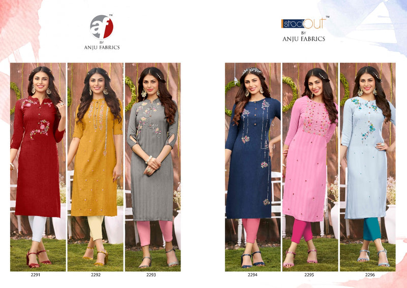 Anju Fabrics Impressive Vol 4 Viscose Rayon Fancy Stylish Party Wear Kurtis With Beautiful Embroidery