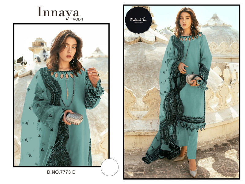 Mehboob Tex Innaya Vol 1 Georgette Fancy Designer Pakistani Style Party Wear Kurtis With Bottom & Dupatta