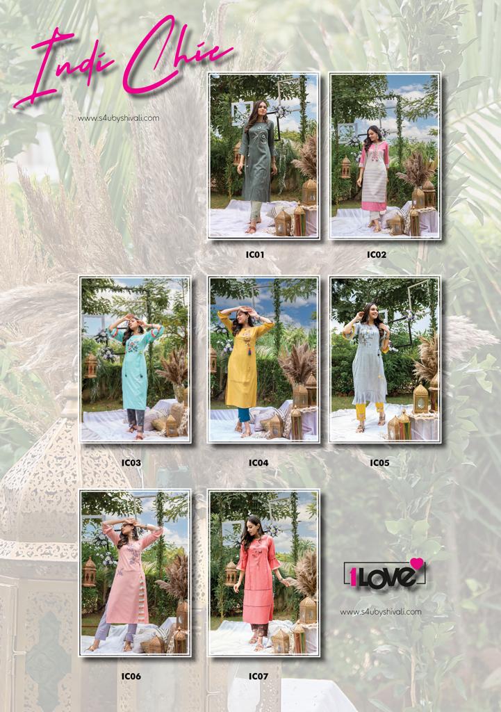 1Love S4u Indi Chic Vol 3 Rayon Stylish Fancy Festive Wear Kurtis With Bottom