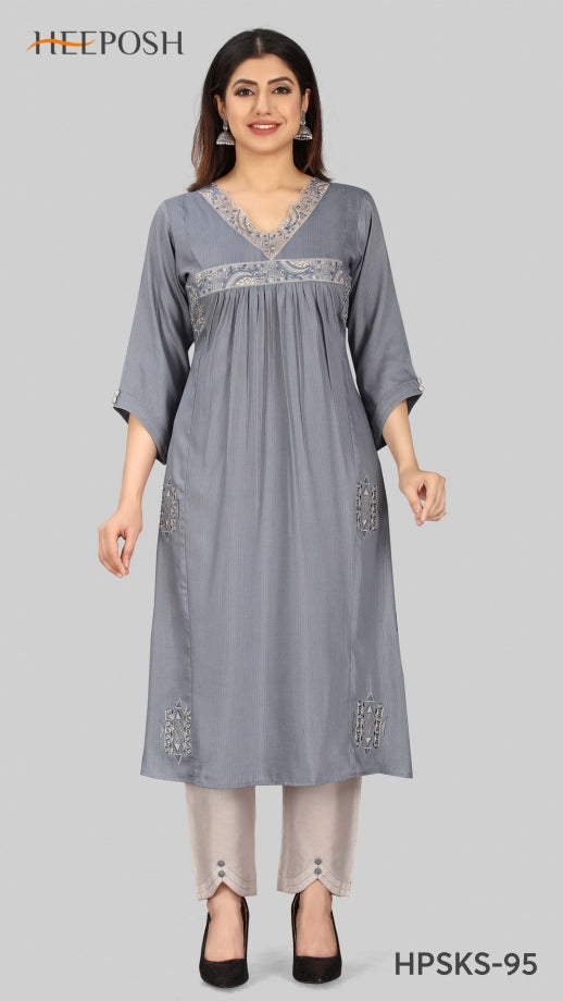 Heeposh Designer Indo Fashion Muslin Fancy Stylish Designer Style Party Wear Kurtis With Set Of Bottom & Dupatta
