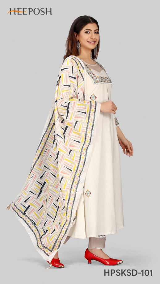 Heeposh Designer Indo Fashion Muslin Fancy Stylish Designer Style Party Wear Kurtis With Set Of Bottom & Dupatta