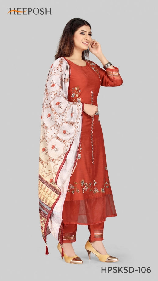Heeposh Designer Indo Fashion Muslin Fancy Stylish Designer Style Party Wear Kurtis With Set Of Bottom & Dupatta