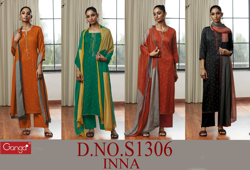 Ganga Inna 1306 Pure Cotton With Fancy Work Stylish Designer Attractive Look Fancy Salwar Kameez