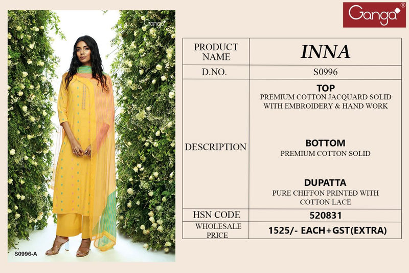 Ganga Inna Cotton Jacquard With Embroidery Designer Party Wear Salwar Suits