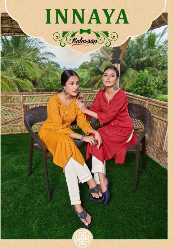 Kalaroop Kajree Innaya Fashion Rayon With Embroidery Work Stylish Designer Casual Wear Kurti