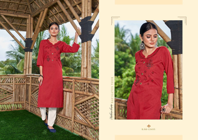 Kalaroop Kajree Innaya Fashion Rayon With Embroidery Work Stylish Designer Casual Wear Kurti