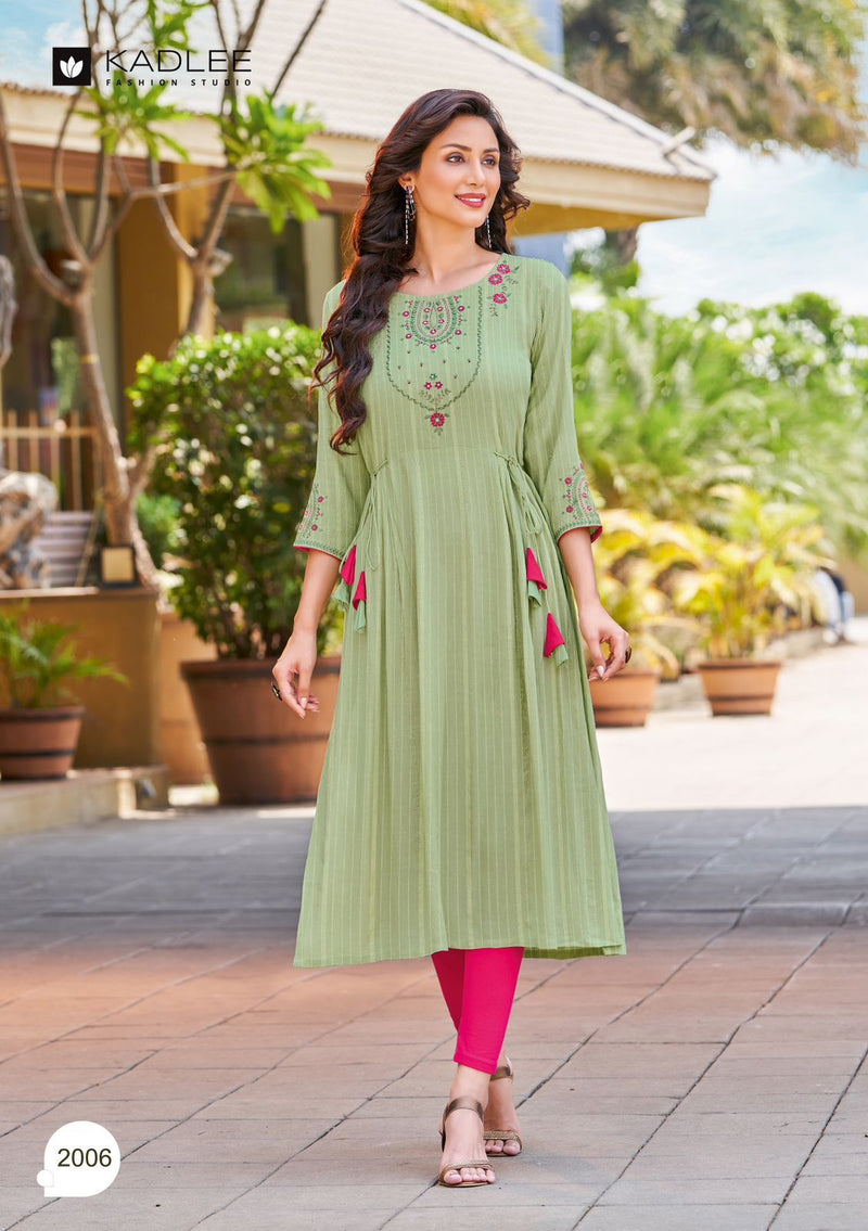 Kadlee Fashion Innayat Rayon With Heavy Embroidery Work Stylish Designer Casual Wear Kurti