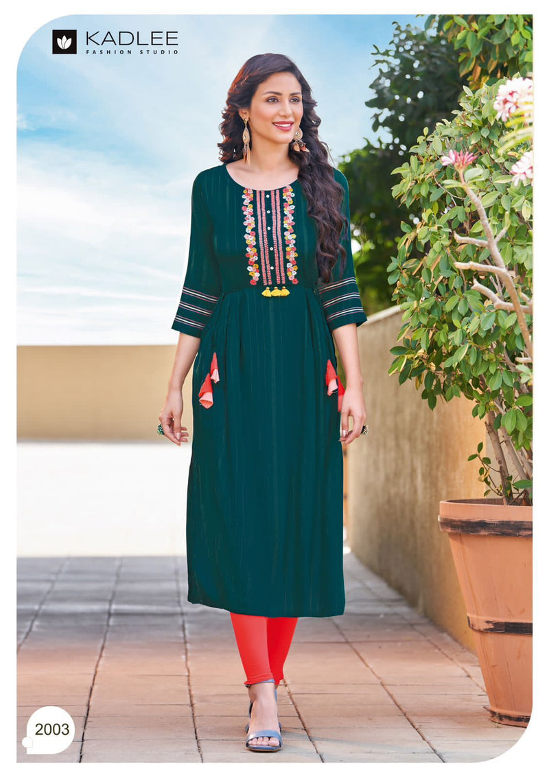 Kadlee Fashion Innayat Rayon With Heavy Embroidery Work Stylish Designer Casual Wear Kurti