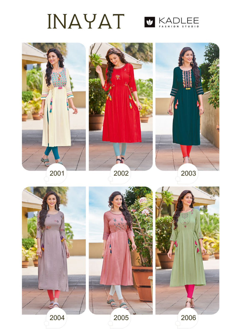 Kadlee Fashion Innayat Rayon With Heavy Embroidery Work Stylish Designer Casual Wear Kurti