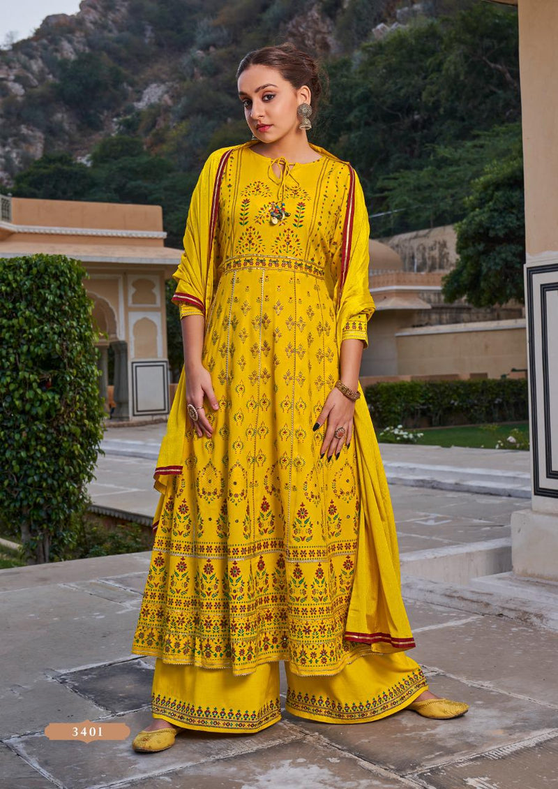 Rangoon Inspire Rayon Stylish Fancy Party Wear Kurtis With Mirror Work & Set Of Bottom & Dupatta