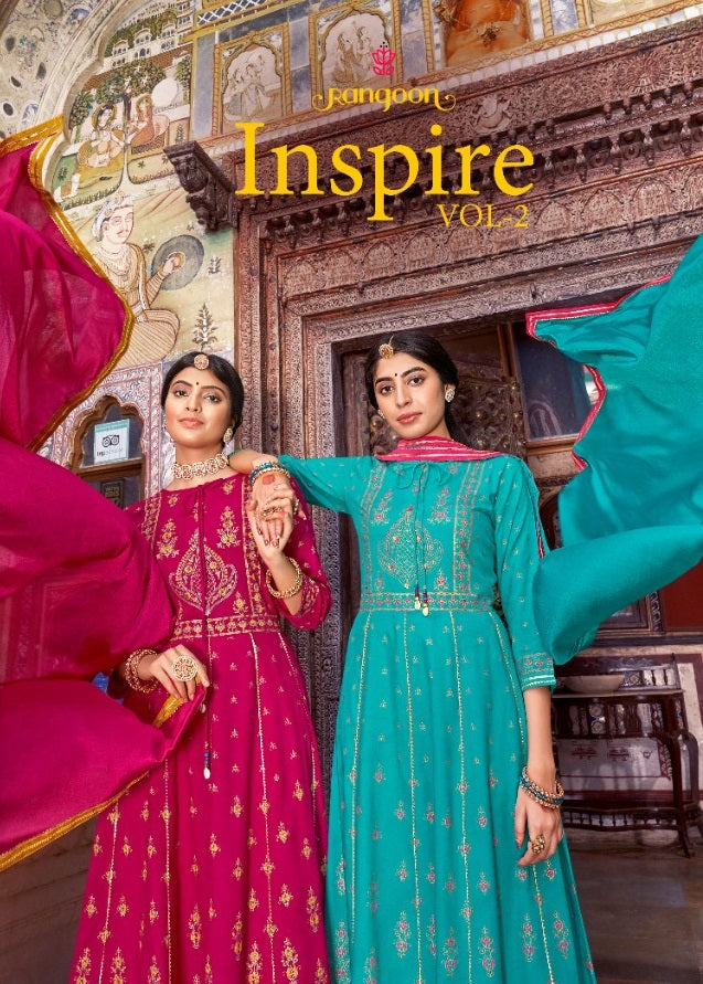 Rangoon Inspire Vol 2 Rayon Printed Work With Beautiful Stylish Designer Festive Wear Kurti