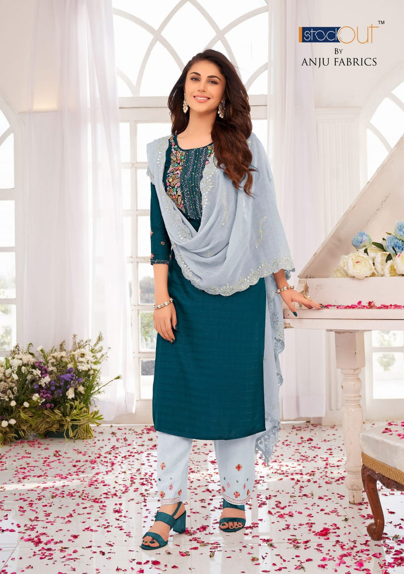Anju Fabrics Insta Girl Premium Viscose Rayon Designer Party Wear Kurtis With Bottom & Dupatta