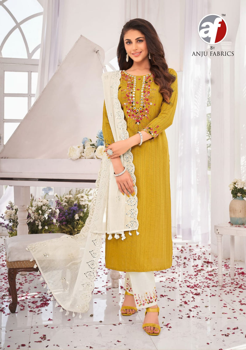 Anju Fabrics Insta Girl Premium Viscose Rayon Designer Party Wear Kurtis With Bottom & Dupatta