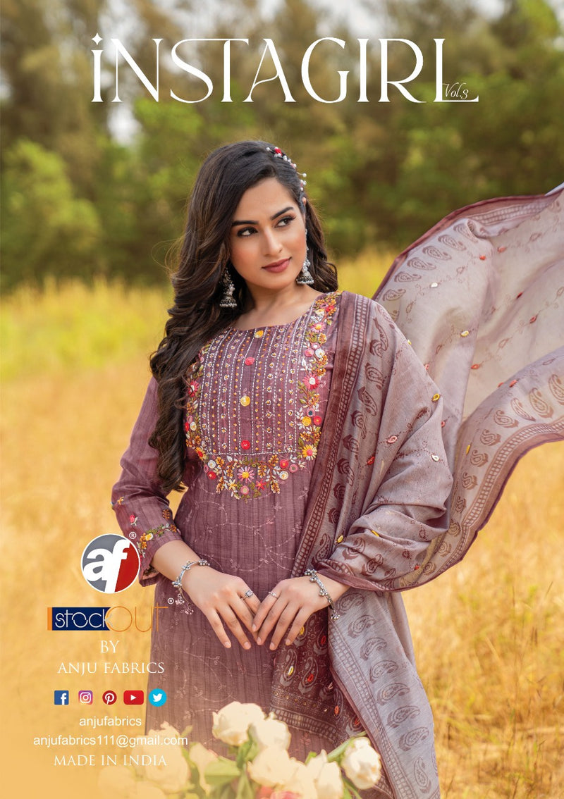 Anju Fabs Insta Giril Vol 3 Viscose With Heavy Embroidery Work Stylish Designer Party Wear Kurti
