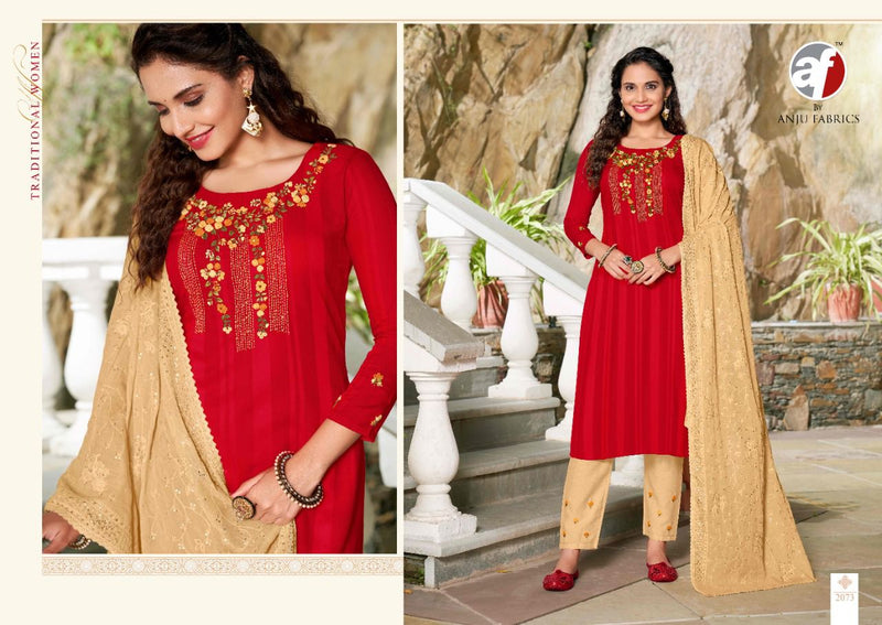 Anju Fabrics Insta Girls Vol 1 Rayon Party Wear Fancy Kurtis With Bottom & Dupatta