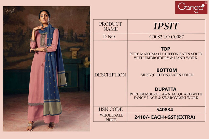 Ganga Suit Ipsit Makhnali Chiffon With Heavy Work Stylish Designer party Wear salwar Kameez