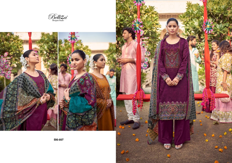 Belliza Designer Studio Itminaan Pure Jam Cotton Occasional Wear Embroidered Salwar Kameez