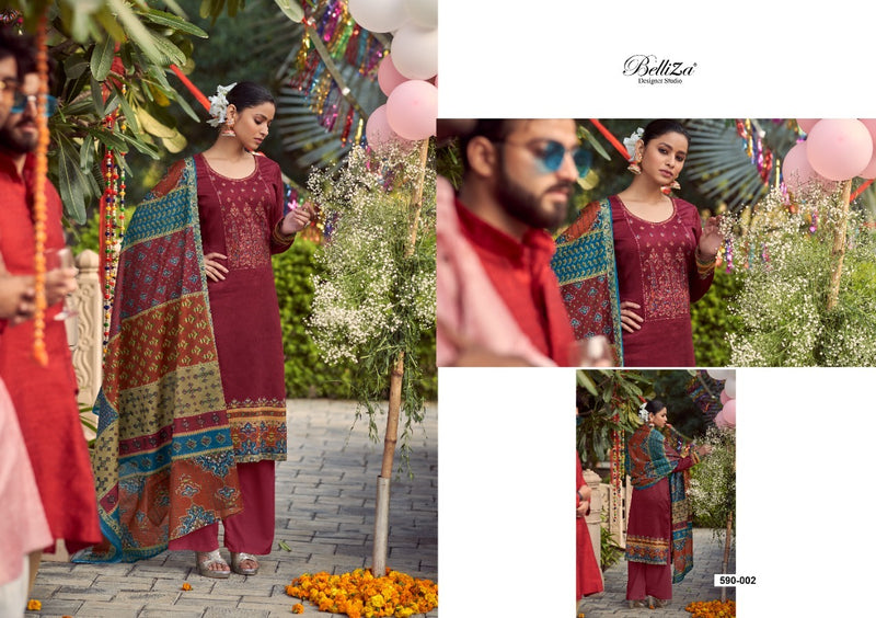 Belliza Designer Studio Itminaan Pure Jam Cotton Occasional Wear Embroidered Salwar Kameez