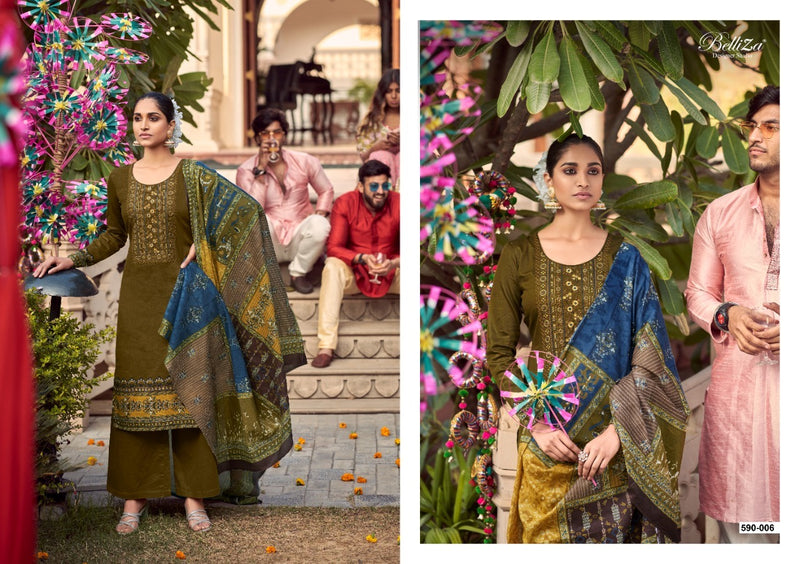 Belliza Designer Studio Itminaan Pure Jam Cotton Occasional Wear Embroidered Salwar Kameez