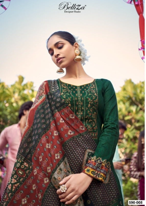 Belliza Designer Studio Itminaan Pure Jam Cotton Occasional Wear Embroidered Salwar Kameez