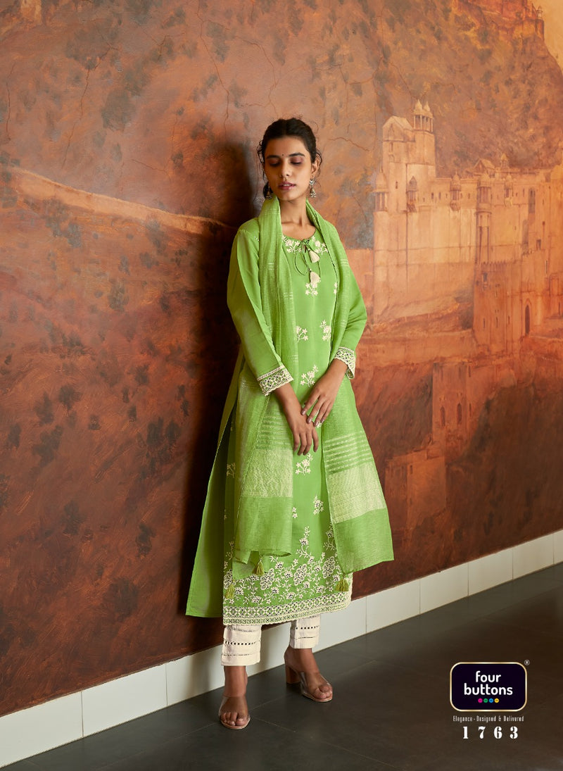 Four Buttons Ivory 2 Viscose Party Wear Kurti