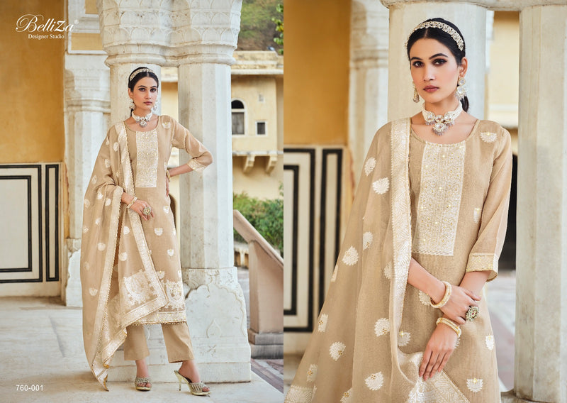 Belliza Designer Studio Ivory Cotton Weaving Jacquard Heavy Swarovski Work Fancy Designer Partywear Salwar Suit