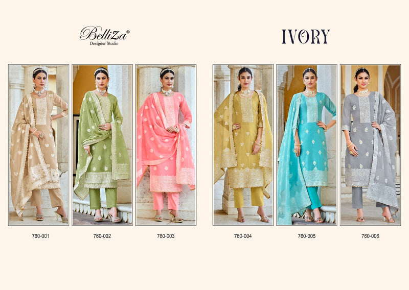 Belliza Designer Studio Ivory Cotton Weaving Jacquard Heavy Swarovski Work Fancy Designer Partywear Salwar Suit