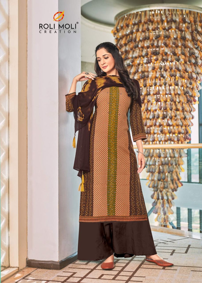 Roli Moli Creation Izhar Rayon Cotton Party Wear Salwar Suits With Fancy Prints