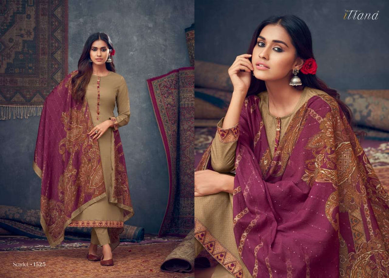 Itrana  Scralet Jam Satin Digital Print With Cotton Satin Digital Printed Neck Patti Suit