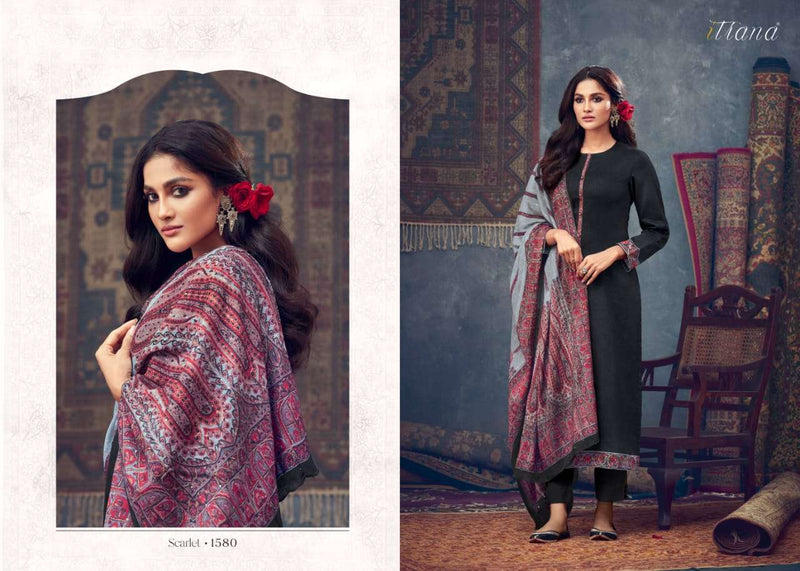 Itrana  Scralet Jam Satin Digital Print With Cotton Satin Digital Printed Neck Patti Suit