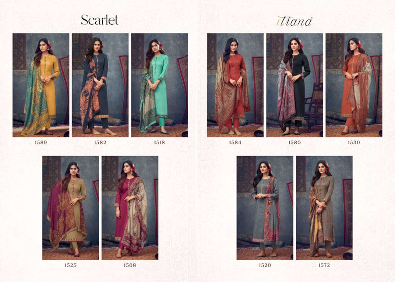 Itrana  Scralet Jam Satin Digital Print With Cotton Satin Digital Printed Neck Patti Suit