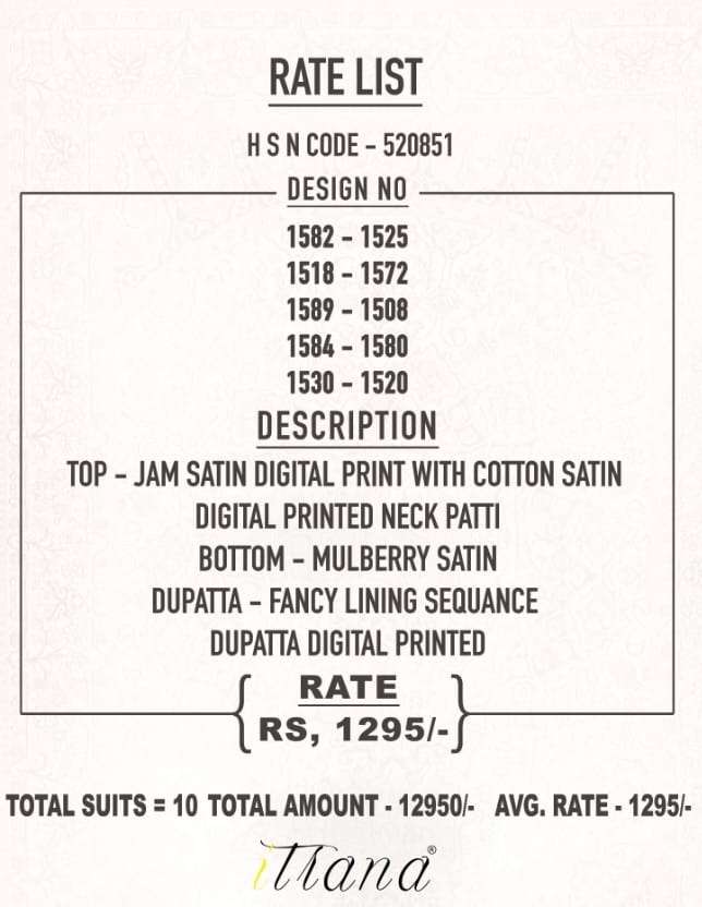 Itrana  Scralet Jam Satin Digital Print With Cotton Satin Digital Printed Neck Patti Suit