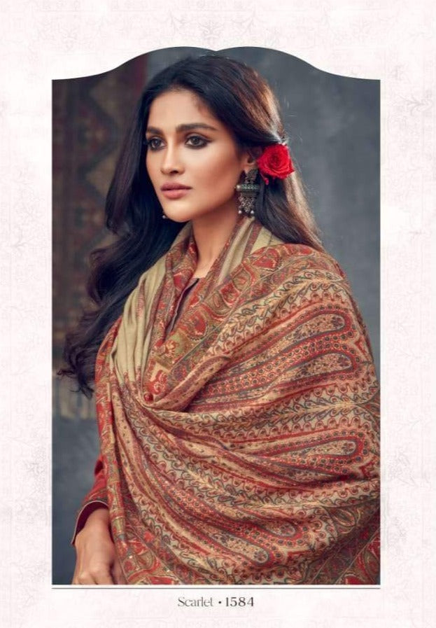 Itrana  Scralet Jam Satin Digital Print With Cotton Satin Digital Printed Neck Patti Suit