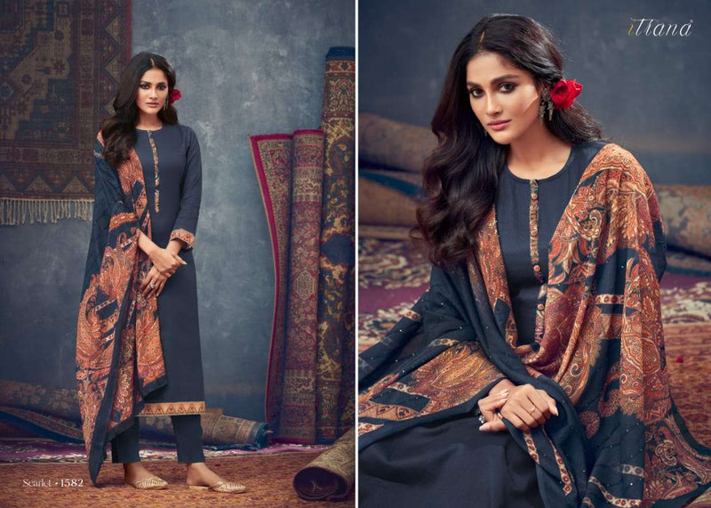 Itrana  Scralet Jam Satin Digital Print With Cotton Satin Digital Printed Neck Patti Suit