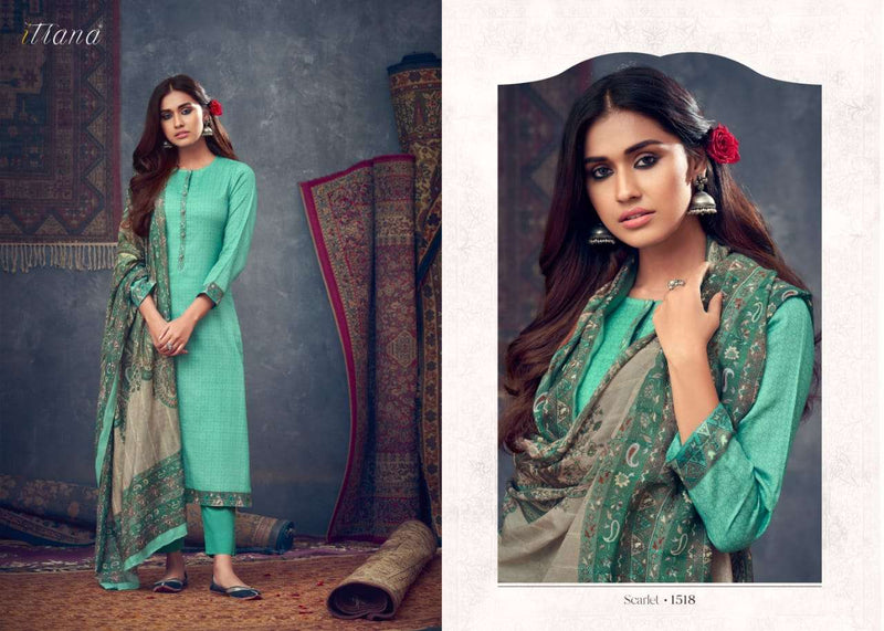 Itrana  Scralet Jam Satin Digital Print With Cotton Satin Digital Printed Neck Patti Suit