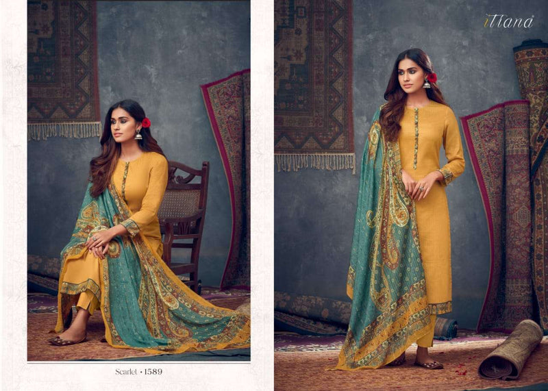 Itrana  Scralet Jam Satin Digital Print With Cotton Satin Digital Printed Neck Patti Suit