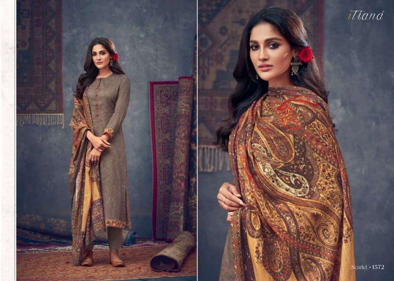 Itrana  Scralet Jam Satin Digital Print With Cotton Satin Digital Printed Neck Patti Suit