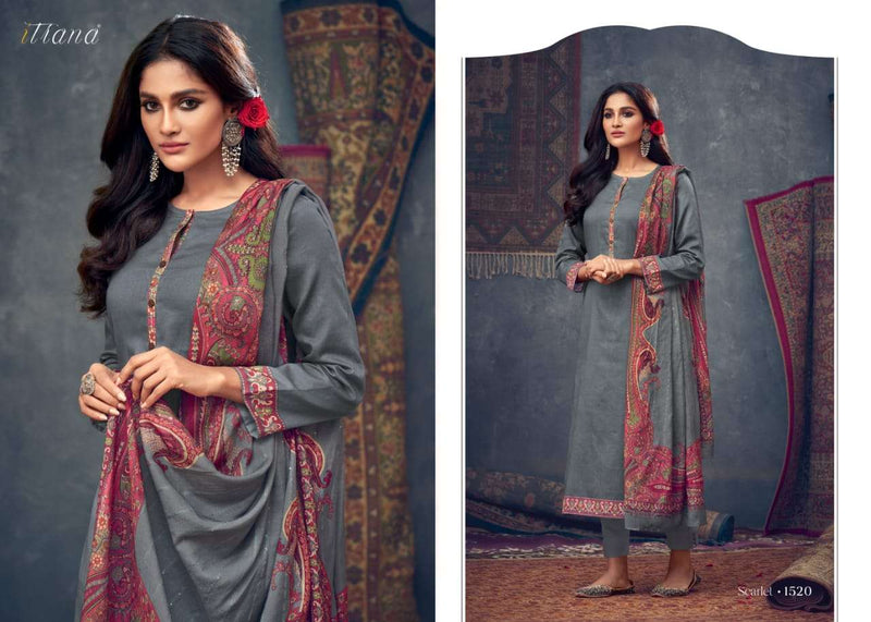 Itrana  Scralet Jam Satin Digital Print With Cotton Satin Digital Printed Neck Patti Suit