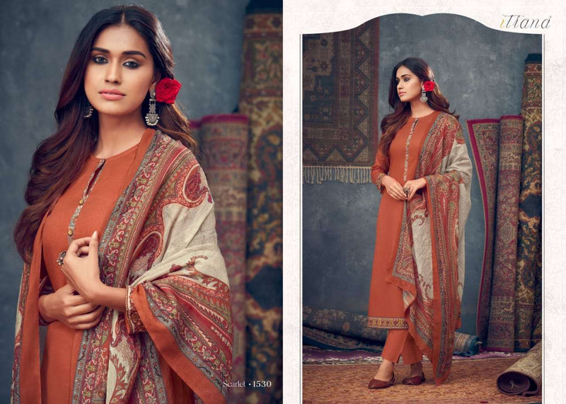 Itrana  Scralet Jam Satin Digital Print With Cotton Satin Digital Printed Neck Patti Suit
