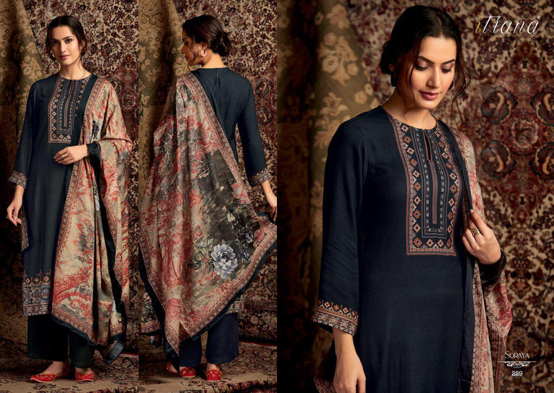 Itrana Sorya Pure Pashmina Digital Print Mirror Work Maslin Shawl Salwar Kameez
