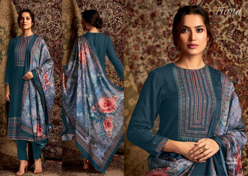 Itrana Sorya Pure Pashmina Digital Print Mirror Work Maslin Shawl Salwar Kameez