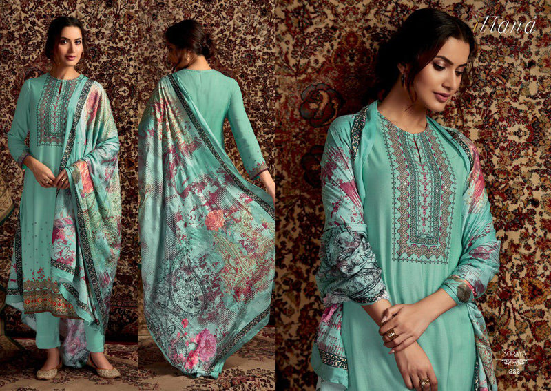 Itrana Sorya Pure Pashmina Digital Print Mirror Work Maslin Shawl Salwar Kameez