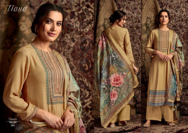 Itrana Sorya Pure Pashmina Digital Print Mirror Work Maslin Shawl Salwar Kameez