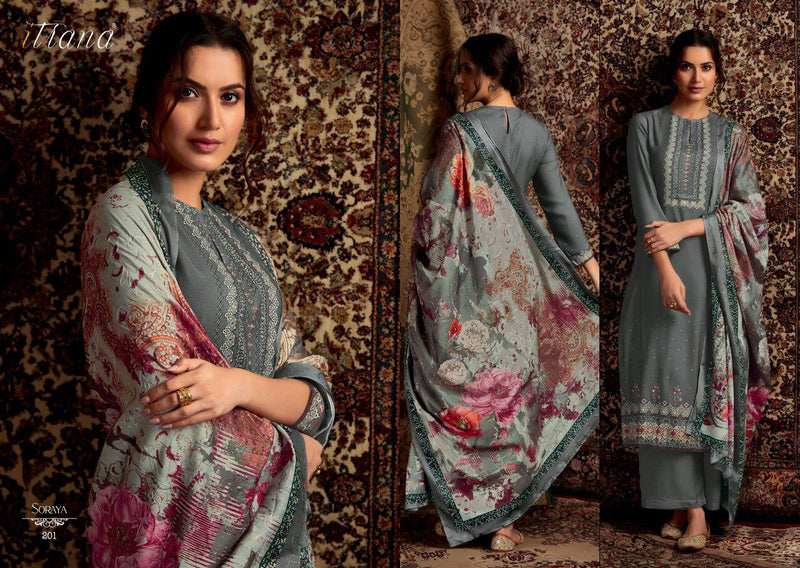 Itrana Sorya Pure Pashmina Digital Print Mirror Work Maslin Shawl Salwar Kameez