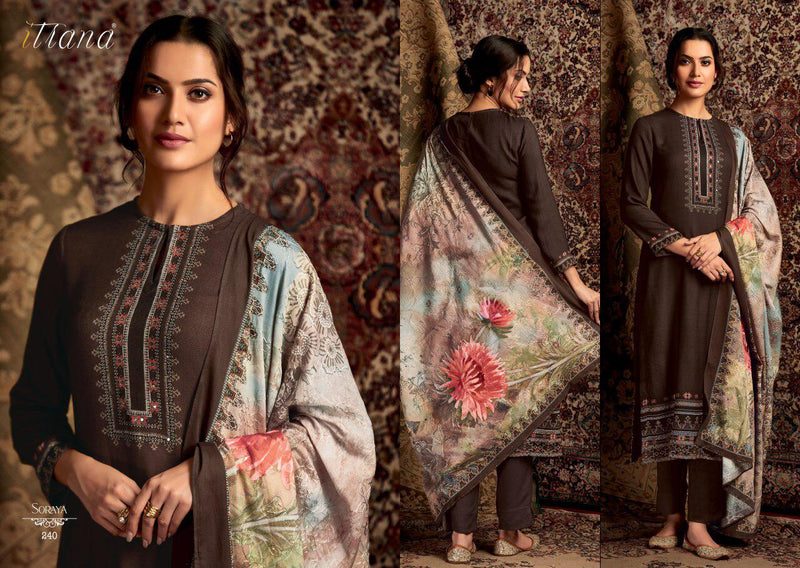 Itrana Sorya Pure Pashmina Digital Print Mirror Work Maslin Shawl Salwar Kameez