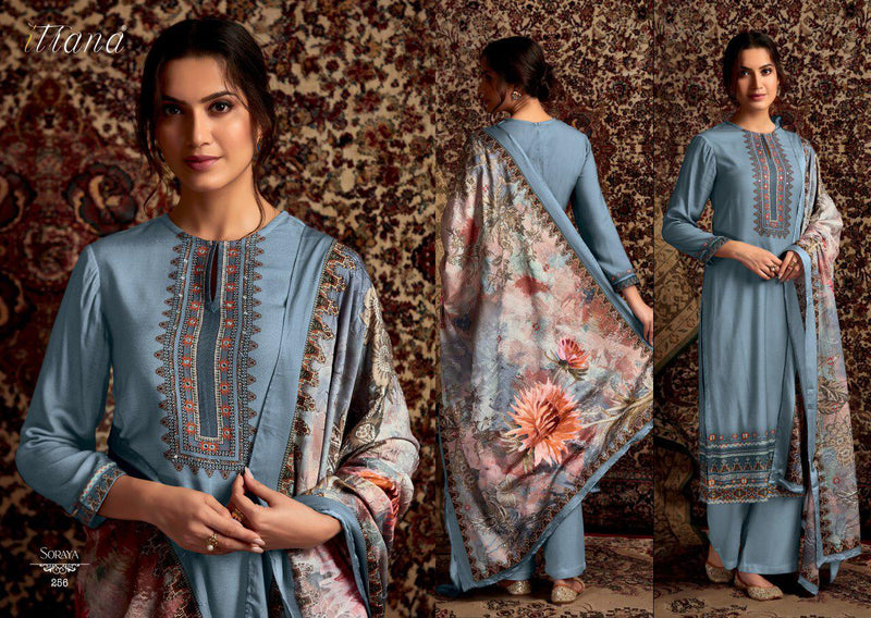 Itrana Sorya Pure Pashmina Digital Print Mirror Work Maslin Shawl Salwar Kameez