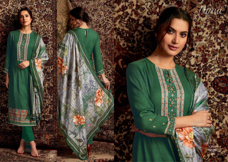 Itrana Sorya Pure Pashmina Digital Print Mirror Work Maslin Shawl Salwar Kameez