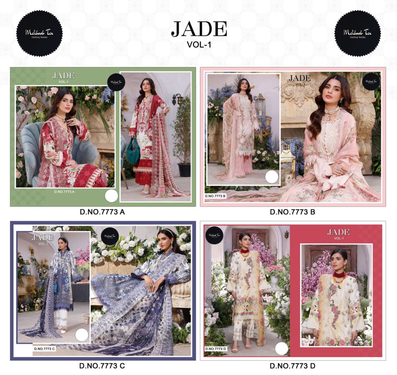 Mehboob Tex Jade Vol 1 Cotton Pakistani Style Party Wear Salwar Suits With Embroidery Patch Work