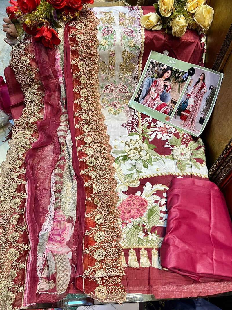 Mehboob Tex Jade Vol 1 Cotton Pakistani Style Party Wear Salwar Suits With Embroidery Patch Work